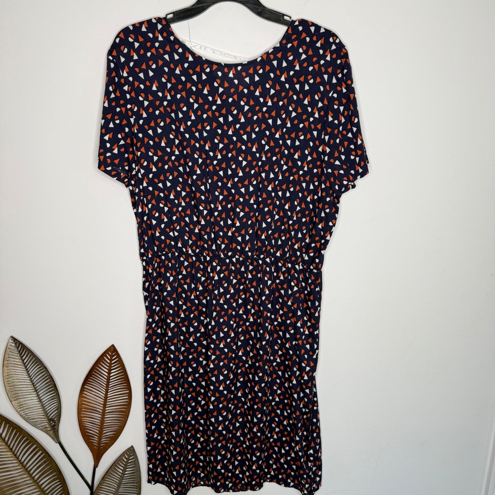 Seidensticker Navy Blue Geometric Print Short Sleeve Elastic Waist Dress Size 40